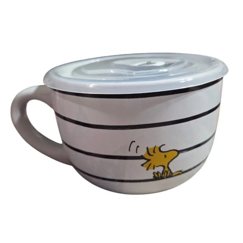 Silver Buffalo Peanuts Snoopy & Woodstock Did Someone Say Food Soup Mug w/ Lid